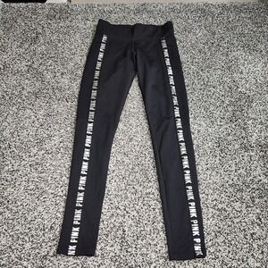 Victorias secret pink cozy leggings Black Silver Logo,Pocket Fleece Lined Sz XS